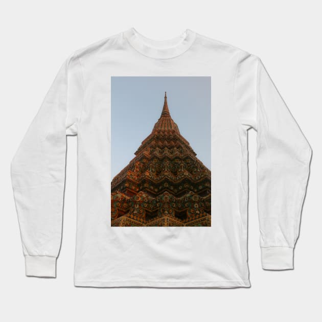 First low angle view of a Buddha stupa reaching symmetrical in the clear sky. Long Sleeve T-Shirt by kall3bu